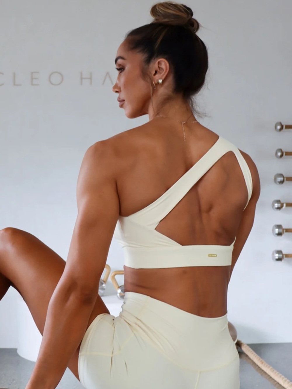 Cleo Harper Tatiana One Shoulder Open Back Sports Bra Pastel Yellow